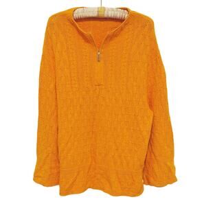 Vintage Womens Cable Knit Quarter Zip Sweater Large Orange Retro Boho Coastal